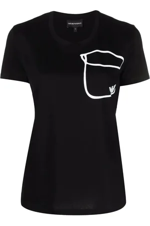 Emporio Armani Koszulki, Kobieta, Czarny, XS, Bawełna, Bawełniana koszulka z logo na przodzie