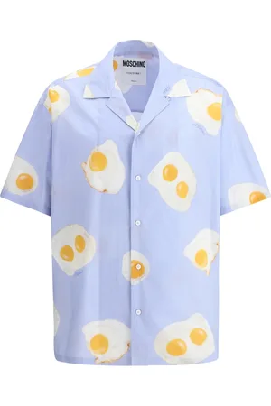 Moschino Koszule, Mężczyzna, Niebieski, M, Bawełna, Jasnoniebieska Koszula z Bawełny z Nadrukiem Jajek