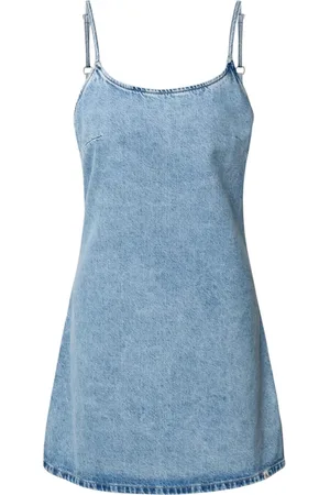 Calvin Klein Sukienki, Kobieta, Niebieski, M, Bawełna, Bawełniana Sukienka bez Rękawów z Logo