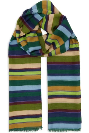 Gallo Akcesoria, unisex, Wielobarwność, ONE SIZE, Unisex zielony szal z bawełny/lnu/wiskozy w wielobarwne paski
