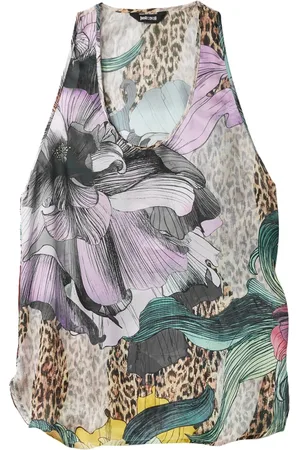 Roberto Cavalli Koszulki, Kobieta, Wielobarwność, 2XS, Koronkowy Top z Kwiatowym Nadrukiem
