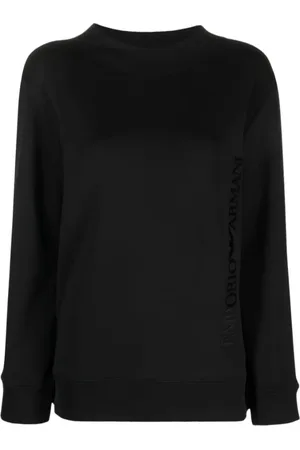 Emporio Armani Bluzy, Kobieta, Czarny, L, Poliester, Bluza z Logo i Długim Rękawem