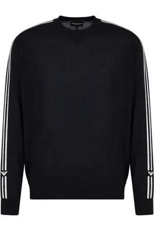 Emporio Armani Swetry, Mężczyzna, Czarny, XL, Wełna, Wełniany Sweter z Logo