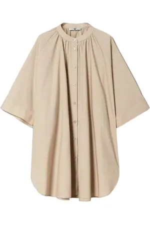 Twin-Set Sukienki, Kobieta, Beżowy, S, Bawełniana Długa Koszula z Krótkimi Rękawami
