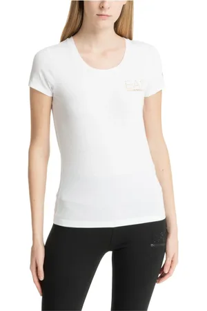 EA7 Koszulki, Kobieta, Biały, S, Gładki T-shirt z logo Swarovski