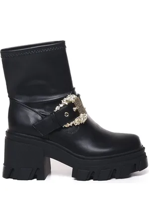 VERSACE Buty, Kobieta, Czarny, 35 EU, Czarne Botki z Dekoracyjną Sprzączką