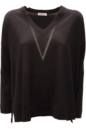 KANGRA CASHMERE Swetry, Kobieta, Czarny, S, Kaszmir, Jedwabno-Kaszmirowy Sweter z Dekoltem V