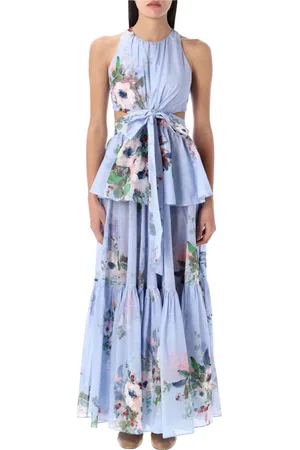 ZIMMERMANN Sukienki, Kobieta, Niebieski, S, Bawełna, Everley Draped Bow Midi Dress