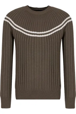 Emporio Armani Swetry, Mężczyzna, Zielony, 2XL, Wełniany sweter z wzorem i okrągłym dekoltem