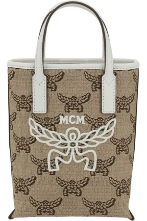 MCM Torebki, Kobieta, Beżowy, ONE SIZE, Torba Raffia z Haftowanym Logo