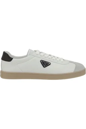 Prada Buty, Mężczyzna, Biały, 40 EU, Zamsz, Zamszowy Nosek Skórzane Sneakersy z Logo