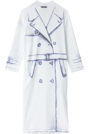 Moschino Sukienki, Kobieta, Wielobarwność, M, Bawełna, Biała Sukienka Trench z Długim Rękawem