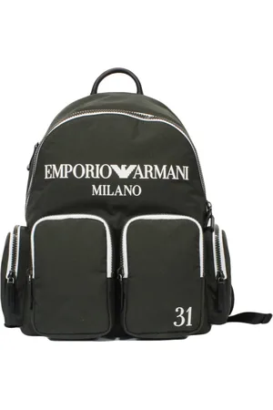 Emporio Armani Torebki, Mężczyzna, Zielony, ONE SIZE, Plecak z technicznego materiału z logo z przodu