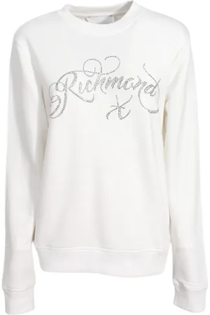 John Richmond Bluzy, Kobieta, Biały, M, Bawełna, Bawełniany sweter z nadrukiem