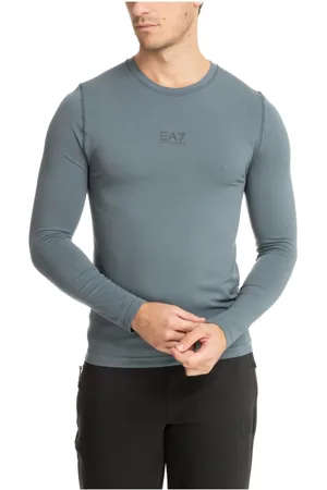 EA7 Koszulki, Mężczyzna, Szary, M, Gładki T-shirt z Logo na Długim Rękawie