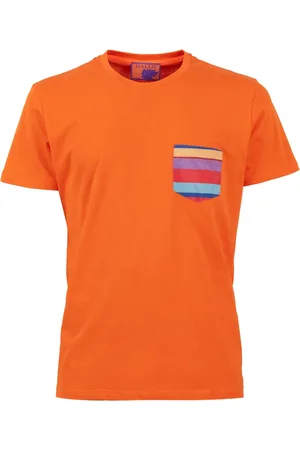 Gallo Koszulki, Mężczyzna, Pomarańczowy, 2XL, Męska gładka pomarańczowa koszulka z bawełny z wielokolorowym kieszenią na piersi