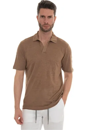 Gran Sasso Koszulki, Mężczyzna, Beżowy, 3XL, Polo z Lnu z Bocznymi Wlotami