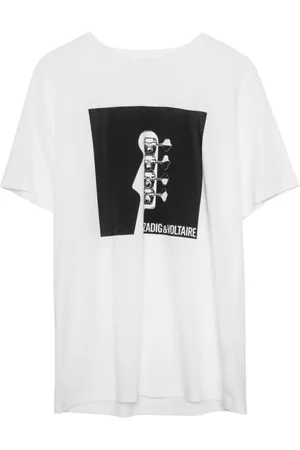 Zadig & Voltaire Koszulki, Mężczyzna, Biały, M, Bawełna, T-shirt z nadrukiem białej gitary