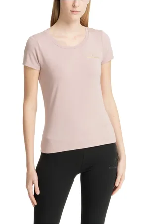 EA7 Koszulki, Kobieta, Różowy, S, Gładki T-shirt z logo Swarovski