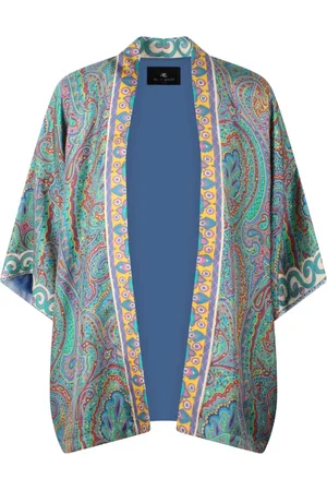 Etro Kurtki, Kobieta, Wielobarwność, S, Szyfon, Jedwabna Bluzka z Kimonowymi Rękawami i Wzorem Paisley