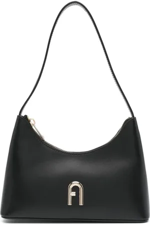Furla Torebki, Kobieta, Czarny, ONE SIZE, Czarna Skórzana Torebka z Złotym Logiem