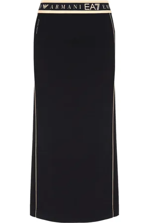 Emporio Armani Spódnice, Kobieta, Czarny, M, Czarna Długa Spódnica z Detalem Logo