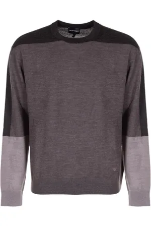 Emporio Armani Swetry, Mężczyzna, Wielobarwność, S, Wełna, Wełniany Sweter z Logo Długi Rękaw