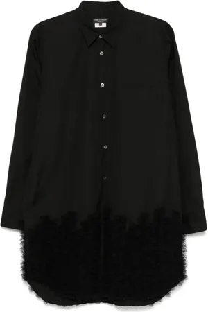 Comme des Garçons Bluzki, Kobieta, Czarny, M, Nylon, Falbany Czarna Koszula Klasyczny Styl