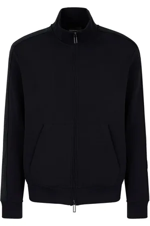 Emporio Armani Bluzy, Mężczyzna, Niebieski, M, Bluza z Logo i Zamkiem z Mieszanki Bawełny