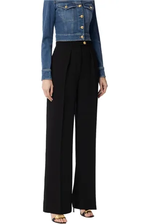 Elisabetta Franchi Spodnie, Kobieta, Czarny, XL, Czarne Spodnie Palazzo z Złotymi Guzikami