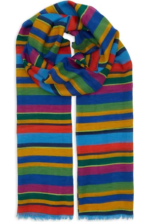 Gallo Akcesoria, unisex, Wielobarwność, ONE SIZE, Unisex niebieski szal z bawełny/lnu/wiskozy w wielobarwne paski