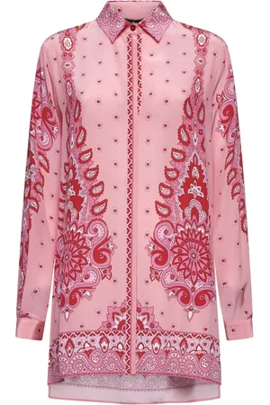 Etro Bluzki, Kobieta, Różowy, XS, Różowa jedwabna koszula w kwiatowy wzór paisley