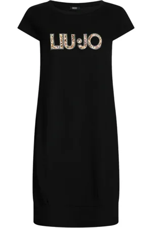 Liu Jo Sukienki, Kobieta, Czarny, S, Spandex, Sukienka z bawełny z logo z przodu