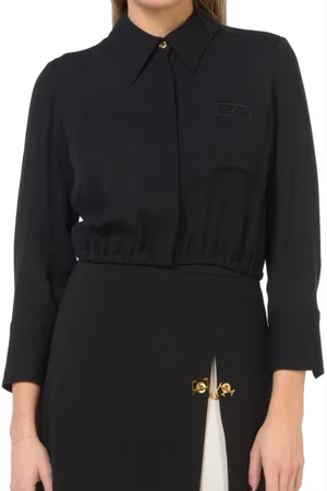 Elisabetta Franchi Bluzki, Kobieta, Czarny, XL, Czarna Koszula Casual z 3/4 Rękawami