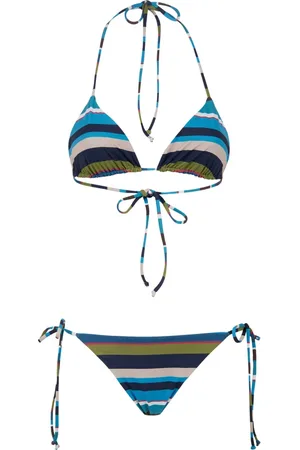 Gallo Stroje kąpielowe, Kobieta, Wielobarwność, XS, Niebieski bikini w trójkącie dla kobiet z wielobarwnymi paskami