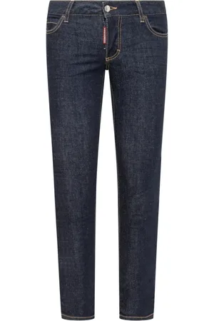 Dsquared2 Jeansy, Kobieta, Niebieski, S, Bawełna, Dżinsy Cropped Slim-Fit z Nadrukowanym Logo