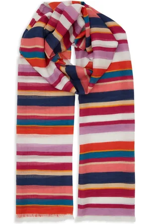 Gallo Akcesoria, unisex, Wielobarwność, ONE SIZE, Unisex biały szal bawełniany/lniany/wiskozy z wielobarwnymi paskami