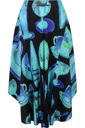Issey Miyake Spódnice, Kobieta, Niebieski, L, Termiczna Spódnica Plisowana Midi