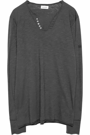 Zadig & Voltaire Koszulki, Mężczyzna, Szary, M, Charcoal Monastir Slub Long Sleeve T-Shirt