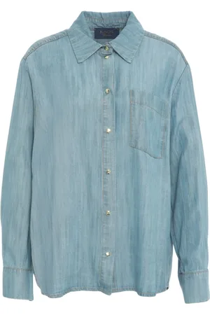 Kaos Bluzki, Kobieta, Niebieski, S, Denim, Niebieska Koszula Dżinsowa Kołnierz Kent