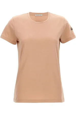 Moncler Koszulki, Kobieta, Różowy, XS, Różowy Bawełniany T-shirt z Okrągłym Dekoltem
