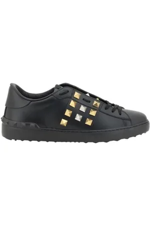 VALENTINO GARAVANI Buty, Mężczyzna, Czarny, 39 EU, Len, Trampki slip-on z ćwiekami i haftowanym logo