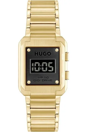 HUGO BOSS Akcesoria, Mężczyzna, Żółty, ONE SIZE, Złoty Stalowy Zegarek Cyfrowy z Kwarcem