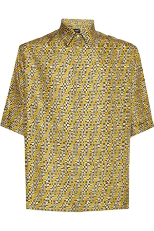 Fendi Koszule, Mężczyzna, Żółty, S, Jedwabna koszula z nadrukiem Labyrinth FF