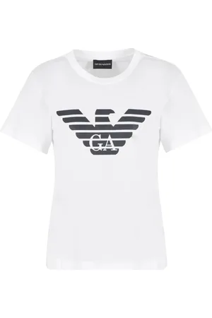Emporio Armani Koszulki, Kobieta, Biały, S, Bawełniana koszulka z logo na przodzie