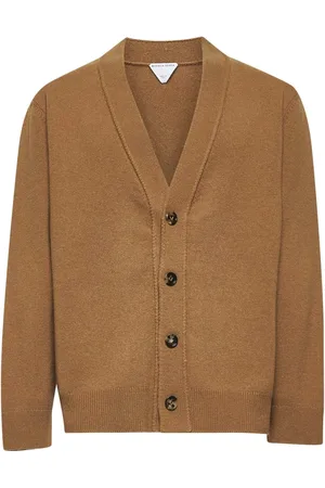 Bottega Veneta Swetry, Mężczyzna, brązowy, M, Kaszmir, Brązowy Sweter z kaszmiru z dekoltem w serek