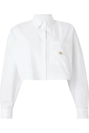 Calvin Klein Bluzki, Kobieta, Biały, L, Bawełniana koszula z długimi rękawami