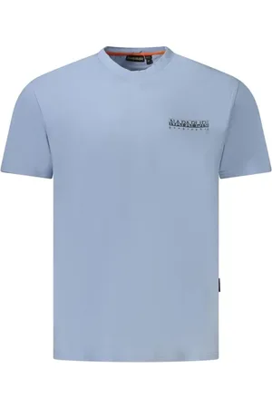 Napapijri Koszulki, Mężczyzna, Niebieski, 2XL, Len, Koszulka z nadrukiem logo z bawełny