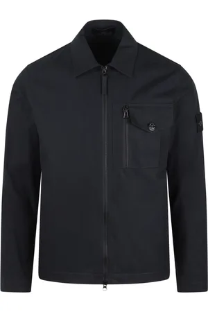 Stone Island Kurtki, Mężczyzna, Czarny, S, Kurtka Overshirt z zamkiem błyskawicznym