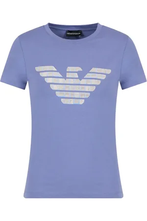 Emporio Armani Koszulki, Kobieta, Niebieski, L, Bawełniana koszulka z logo na przodzie